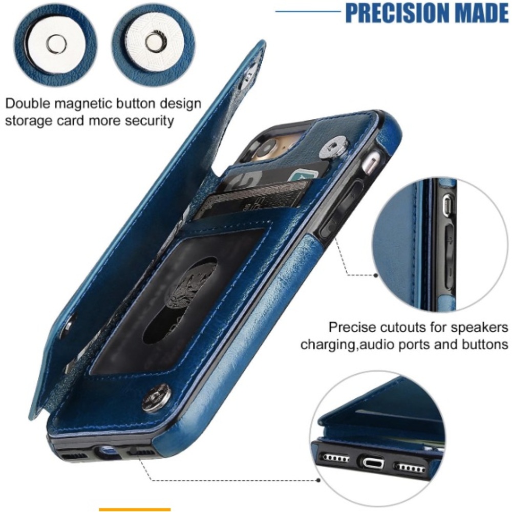 🆕 Blue PU Leather iPhone Wallet Case - Picture 8 of 9